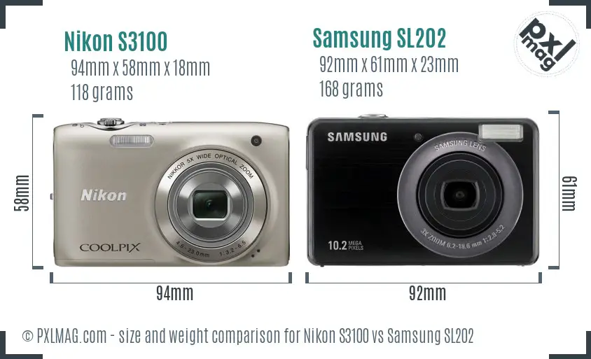 Nikon S3100 vs Samsung SL202 size comparison