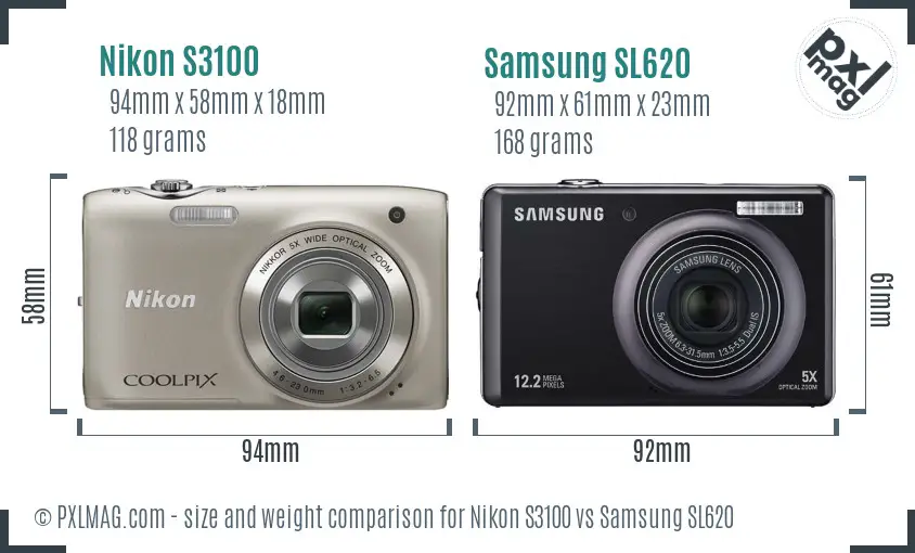 Nikon S3100 vs Samsung SL620 size comparison