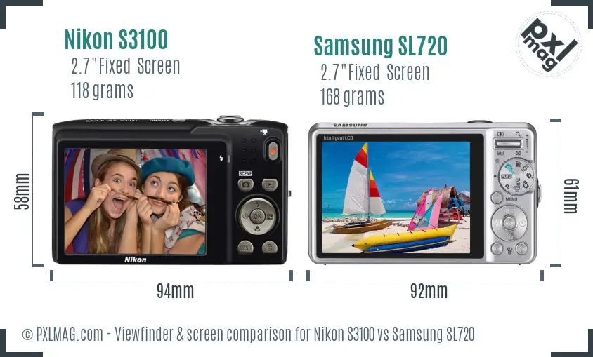 Nikon S3100 vs Samsung SL720 Screen and Viewfinder comparison