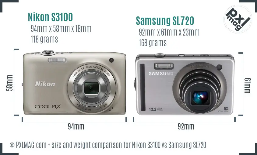 Nikon S3100 vs Samsung SL720 size comparison