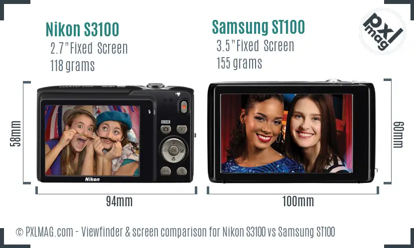 Nikon S3100 vs Samsung ST100 Screen and Viewfinder comparison