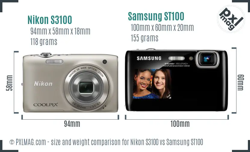 Nikon S3100 vs Samsung ST100 size comparison