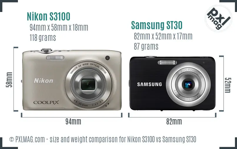 Nikon S3100 vs Samsung ST30 size comparison