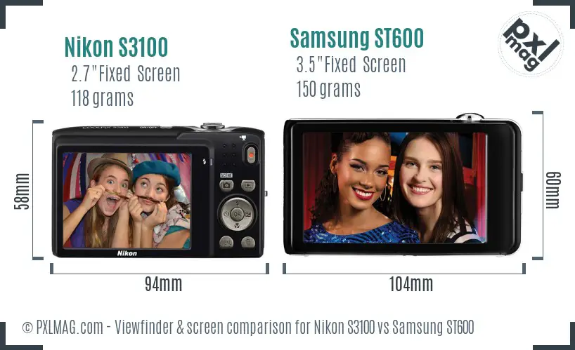 Nikon S3100 vs Samsung ST600 Screen and Viewfinder comparison Nikon S3100 vs Samsung ST600 Screen and Viewfinder comparison