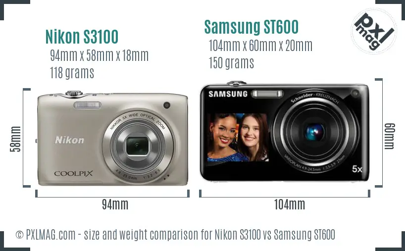 Nikon S3100 vs Samsung ST600 size comparison Nikon S3100 vs Samsung ST600 size comparison