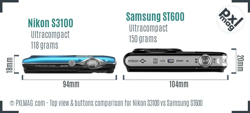 Nikon S3100 vs Samsung ST600 top view buttons comparison Nikon S3100 vs Samsung ST600 top view buttons comparison