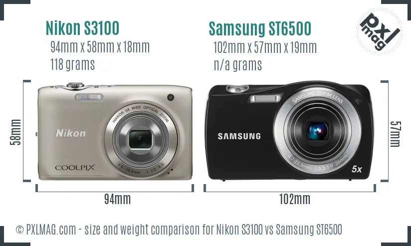 Nikon S3100 vs Samsung ST6500 size comparison