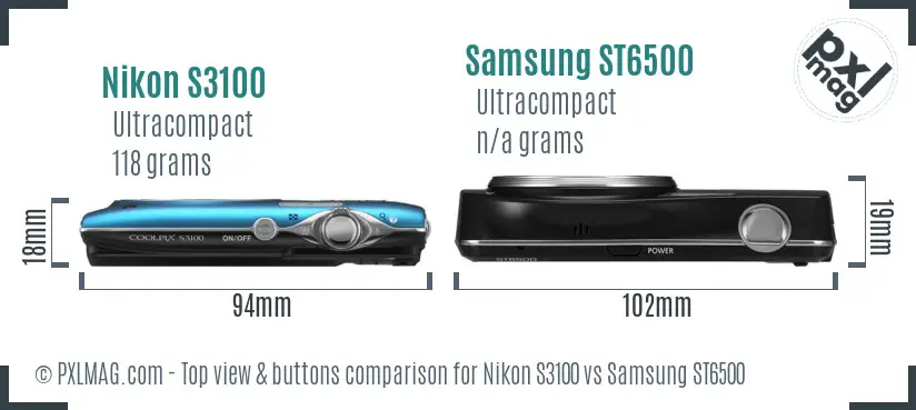 Nikon S3100 vs Samsung ST6500 top view buttons comparison