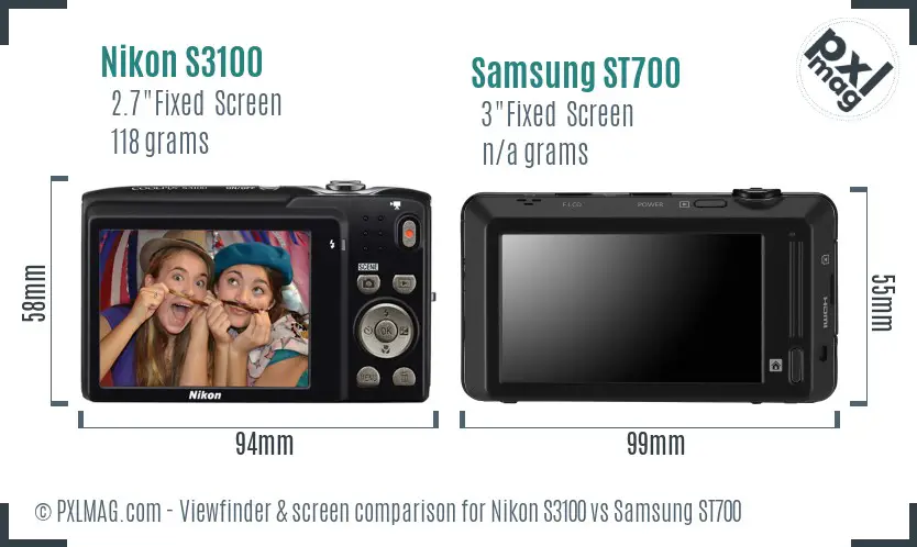 Nikon S3100 vs Samsung ST700 Screen and Viewfinder comparison Nikon S3100 vs Samsung ST700 Screen and Viewfinder comparison