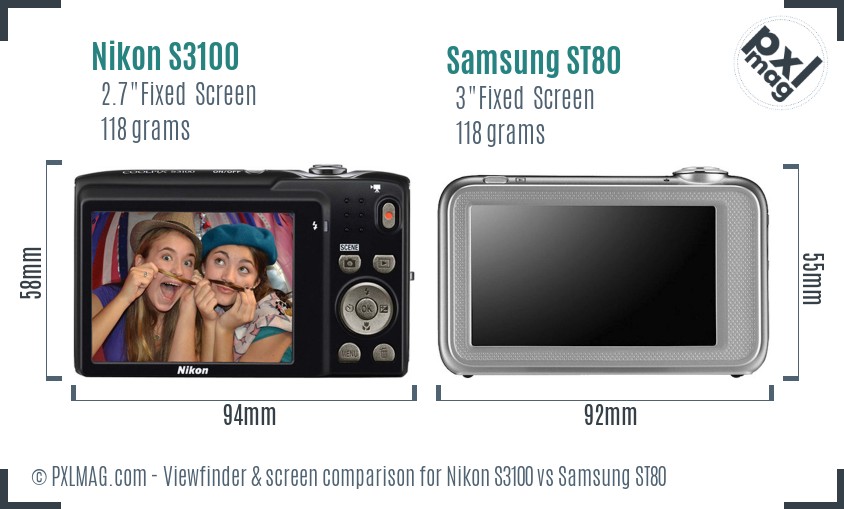 Nikon S3100 vs Samsung ST80 Screen and Viewfinder comparison