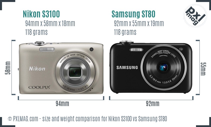 Nikon S3100 vs Samsung ST80 size comparison