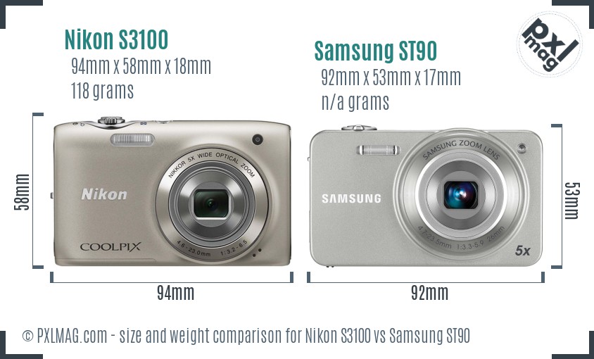 Nikon S3100 vs Samsung ST90 size comparison