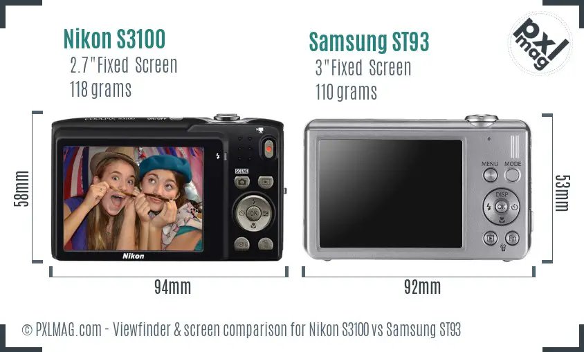 Nikon S3100 vs Samsung ST93 Screen and Viewfinder comparison