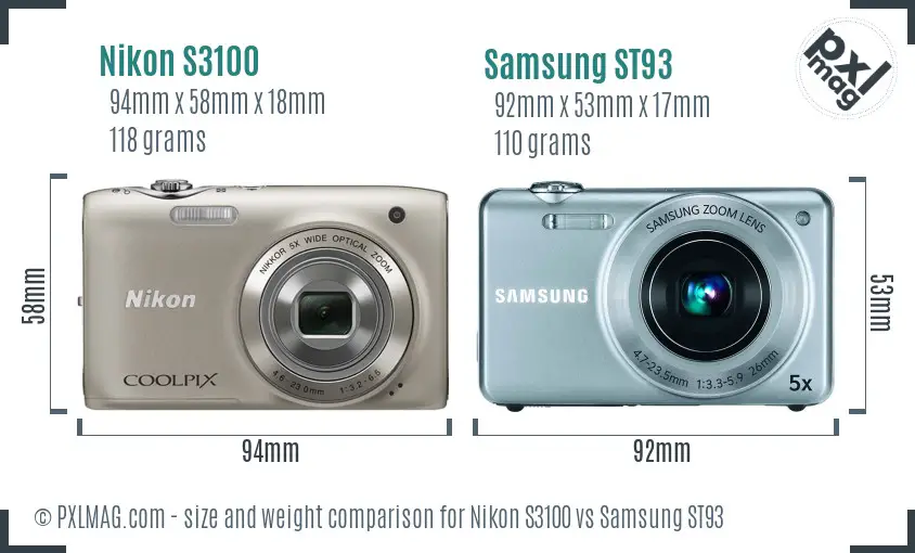 Nikon S3100 vs Samsung ST93 size comparison