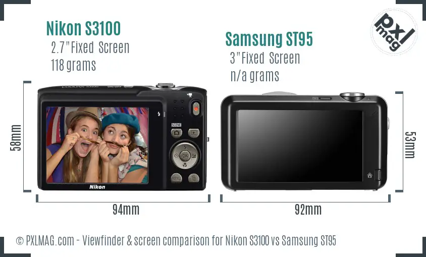 Nikon S3100 vs Samsung ST95 Screen and Viewfinder comparison
