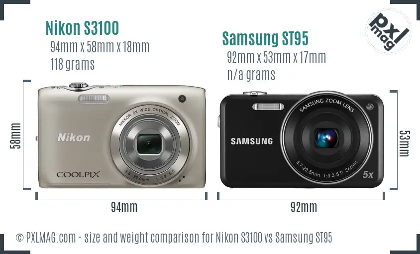 Nikon S3100 vs Samsung ST95 size comparison
