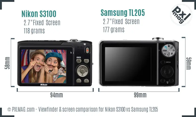 Nikon S3100 vs Samsung TL205 Screen and Viewfinder comparison