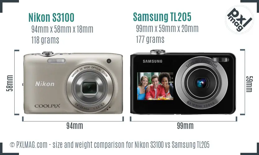 Nikon S3100 vs Samsung TL205 size comparison