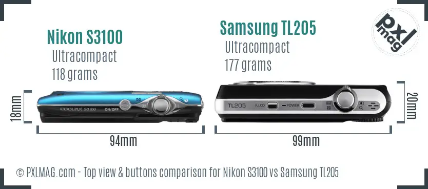 Nikon S3100 vs Samsung TL205 top view buttons comparison