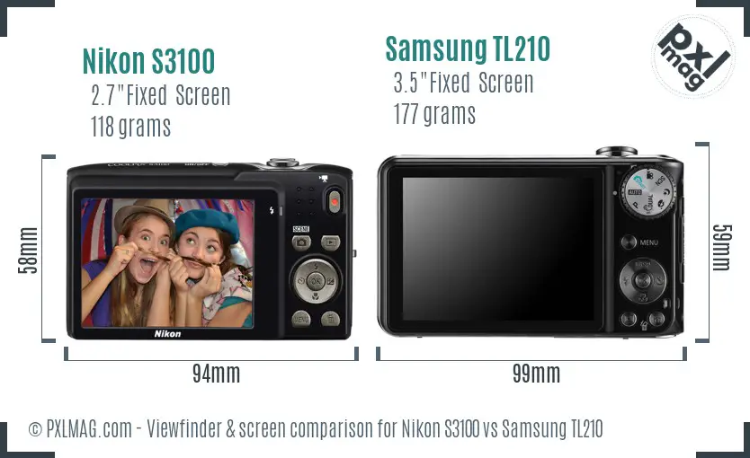 Nikon S3100 vs Samsung TL210 Screen and Viewfinder comparison