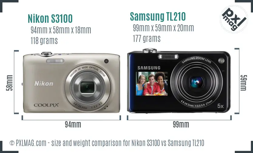 Nikon S3100 vs Samsung TL210 size comparison