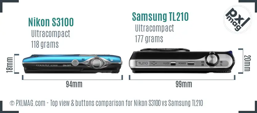 Nikon S3100 vs Samsung TL210 top view buttons comparison