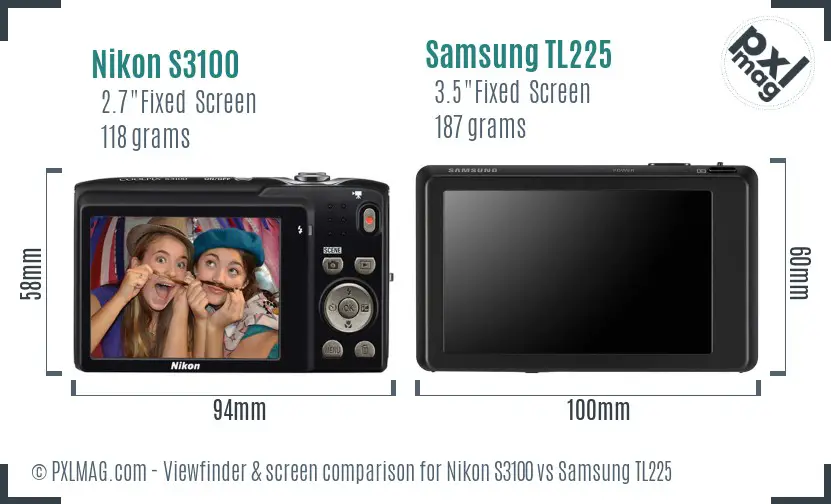 Nikon S3100 vs Samsung TL225 Screen and Viewfinder comparison