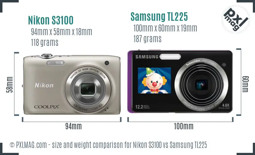 Nikon S3100 vs Samsung TL225 size comparison