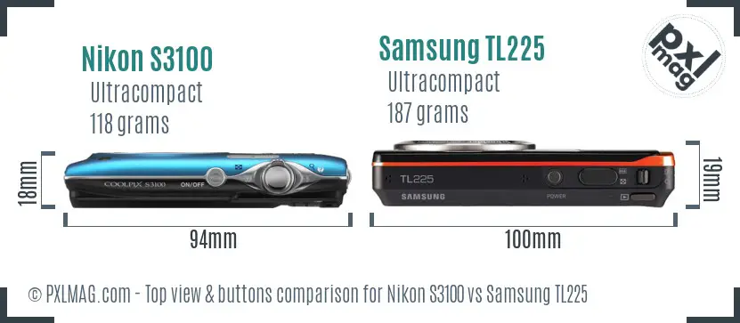 Nikon S3100 vs Samsung TL225 top view buttons comparison