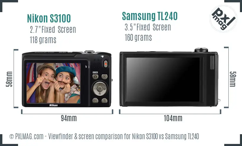 Nikon S3100 vs Samsung TL240 Screen and Viewfinder comparison