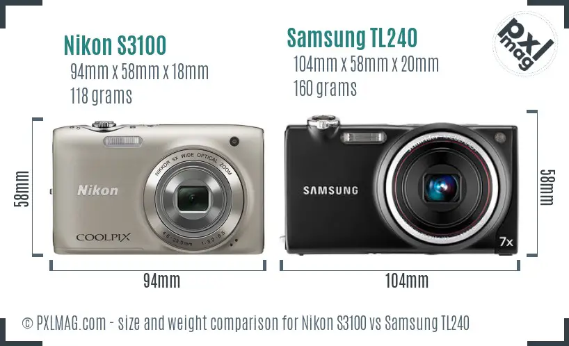 Nikon S3100 vs Samsung TL240 size comparison