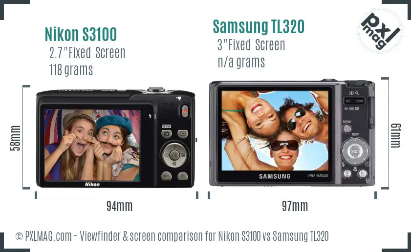 Nikon S3100 vs Samsung TL320 Screen and Viewfinder comparison