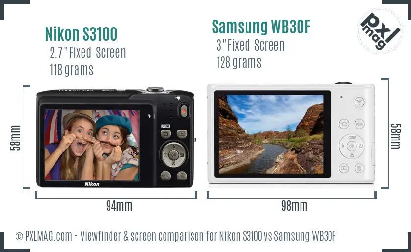 Nikon S3100 vs Samsung WB30F Screen and Viewfinder comparison