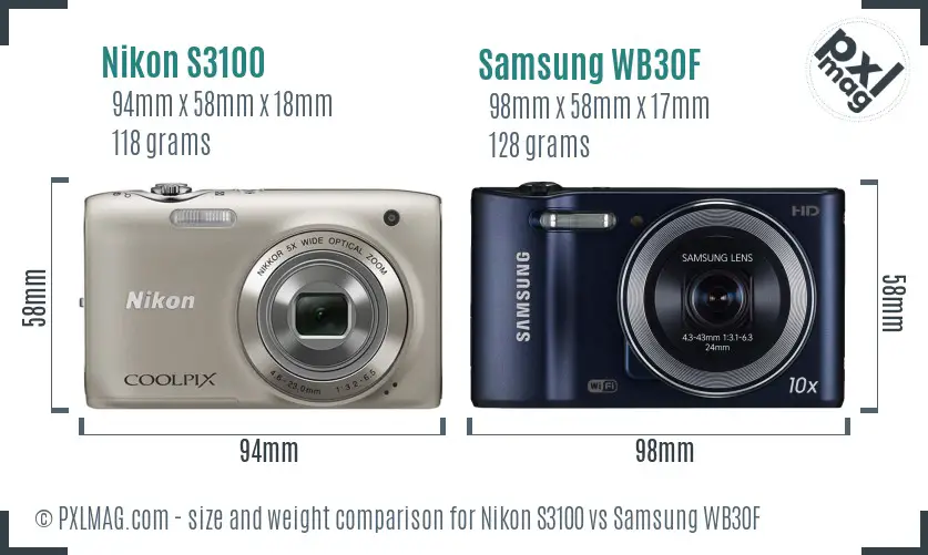 Nikon S3100 vs Samsung WB30F size comparison