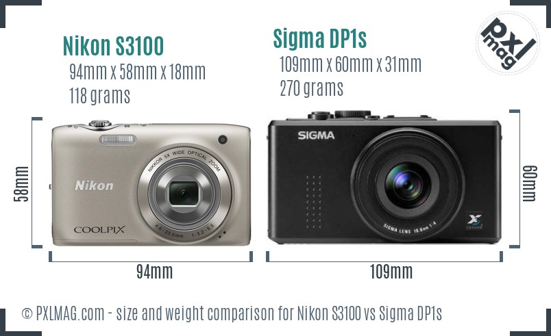 Nikon S3100 vs Sigma DP1s size comparison