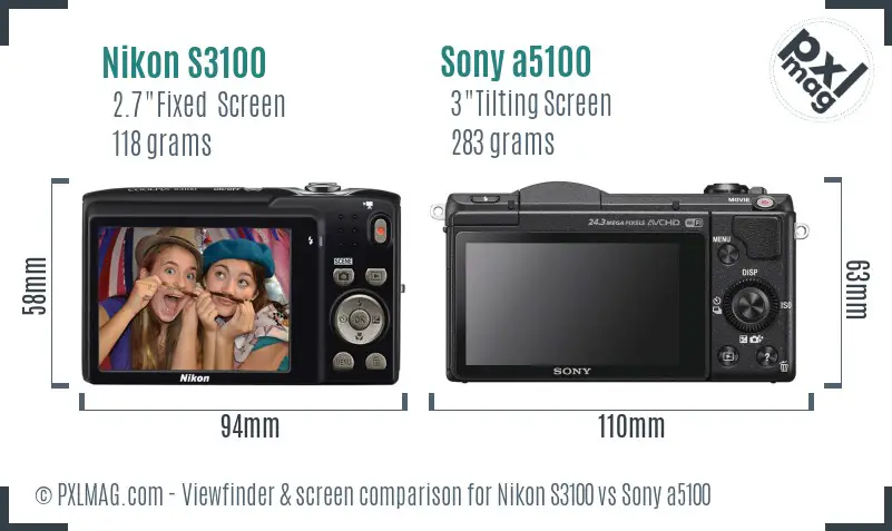 Nikon S3100 vs Sony a5100 Screen and Viewfinder comparison