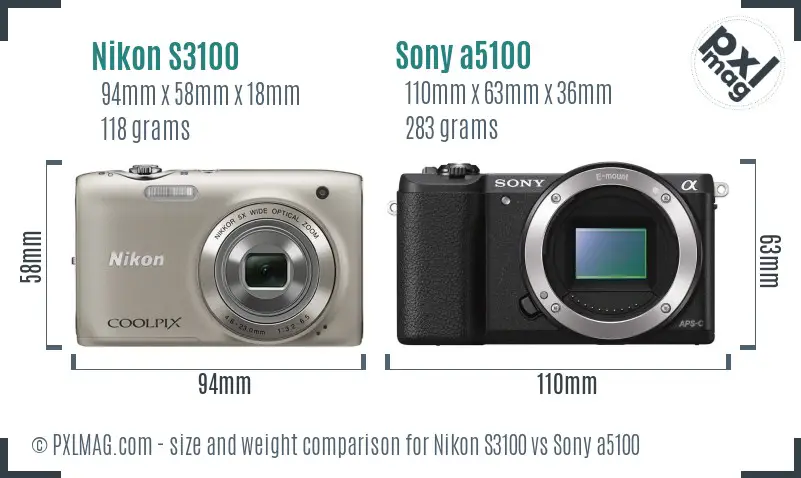 Nikon S3100 vs Sony a5100 size comparison