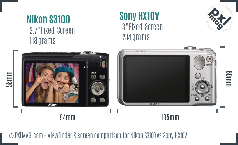 Nikon S3100 vs Sony HX10V Screen and Viewfinder comparison