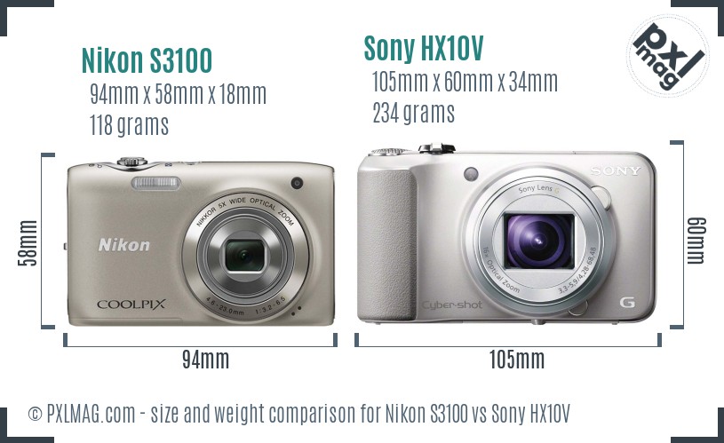 Nikon S3100 vs Sony HX10V size comparison Nikon S3100 vs Sony HX10V size comparison