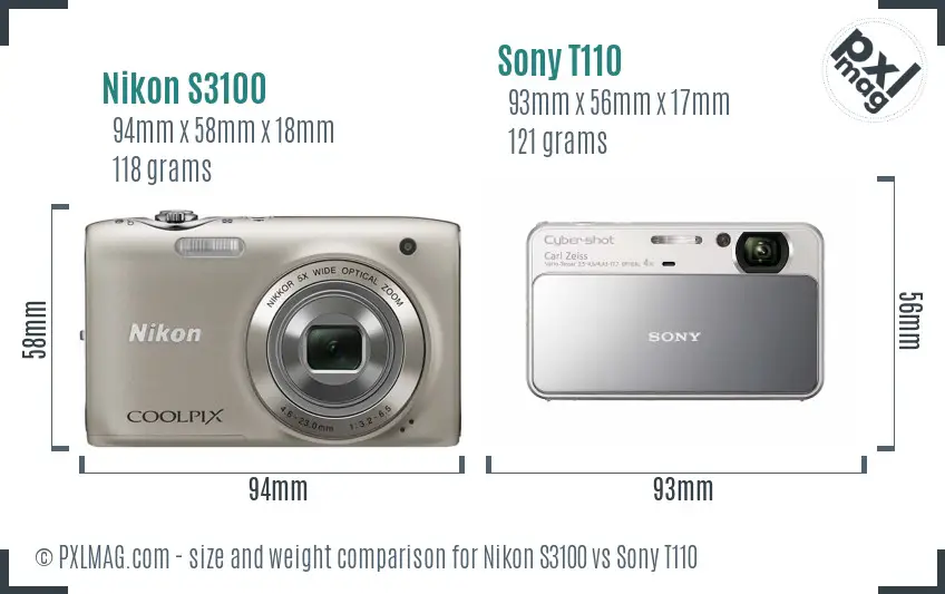 Nikon S3100 vs Sony T110 size comparison