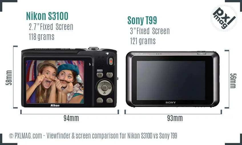 Nikon S3100 vs Sony T99 Screen and Viewfinder comparison