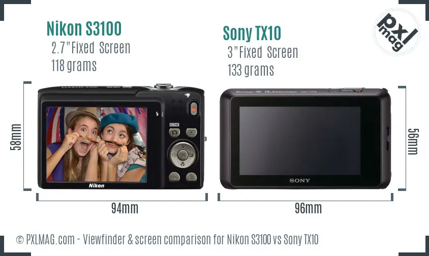 Nikon S3100 vs Sony TX10 Screen and Viewfinder comparison