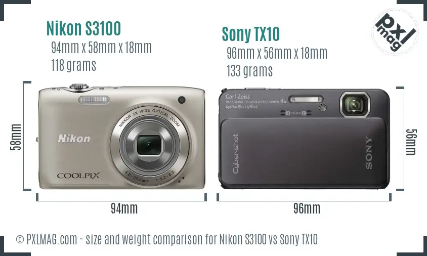 Nikon S3100 vs Sony TX10 size comparison