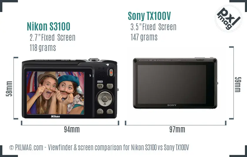 Nikon S3100 vs Sony TX100V Screen and Viewfinder comparison Nikon S3100 vs Sony TX100V Screen and Viewfinder comparison