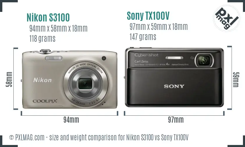 Nikon S3100 vs Sony TX100V size comparison Nikon S3100 vs Sony TX100V size comparison