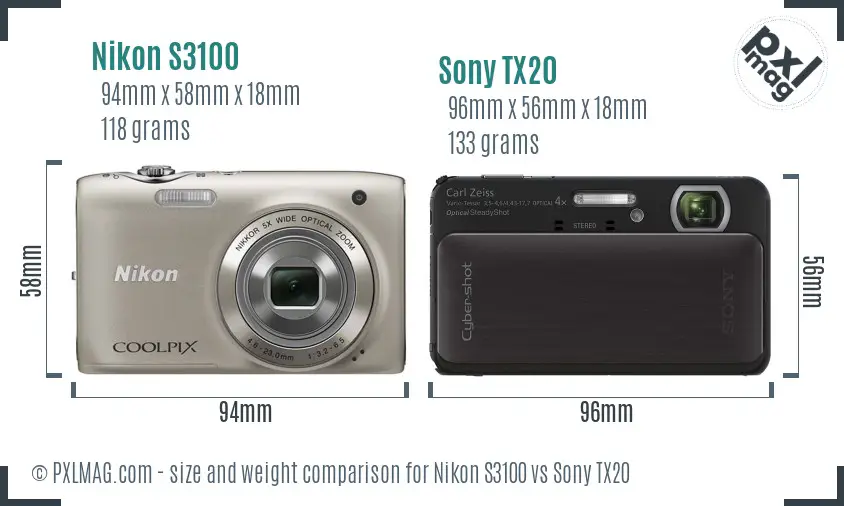 Nikon S3100 vs Sony TX20 size comparison
