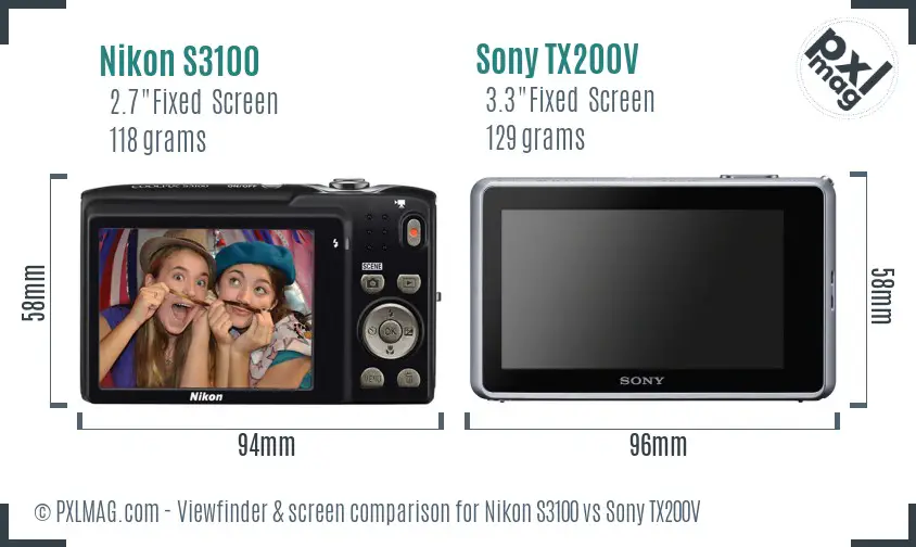 Nikon S3100 vs Sony TX200V Screen and Viewfinder comparison