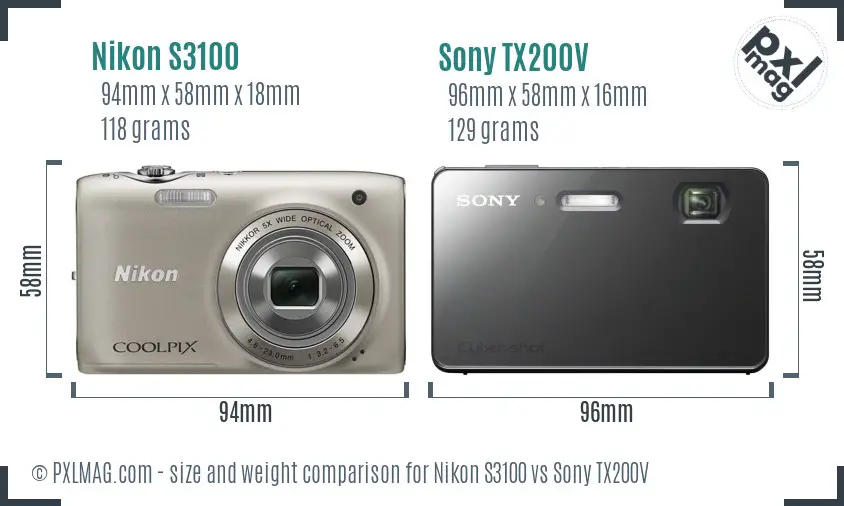 Nikon S3100 vs Sony TX200V size comparison