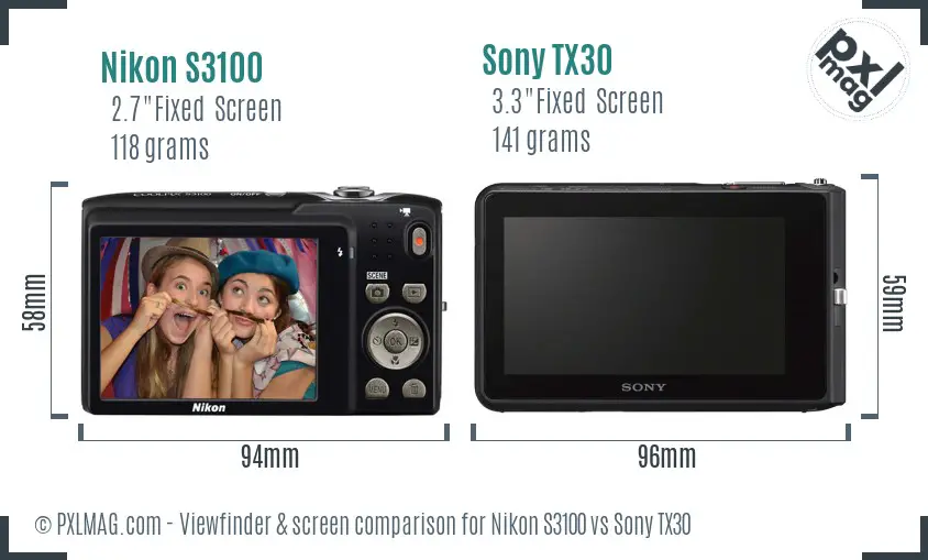 Nikon S3100 vs Sony TX30 Screen and Viewfinder comparison