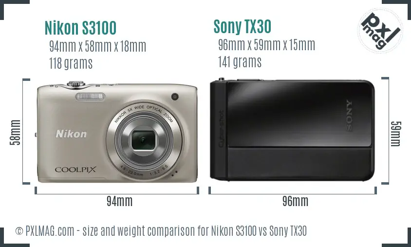 Nikon S3100 vs Sony TX30 size comparison